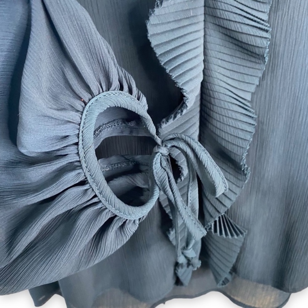 Zara Teal Blue Crepe Blouse with ruffle detail - Size XS (Oversized) Turkey - Picture 4 of 6